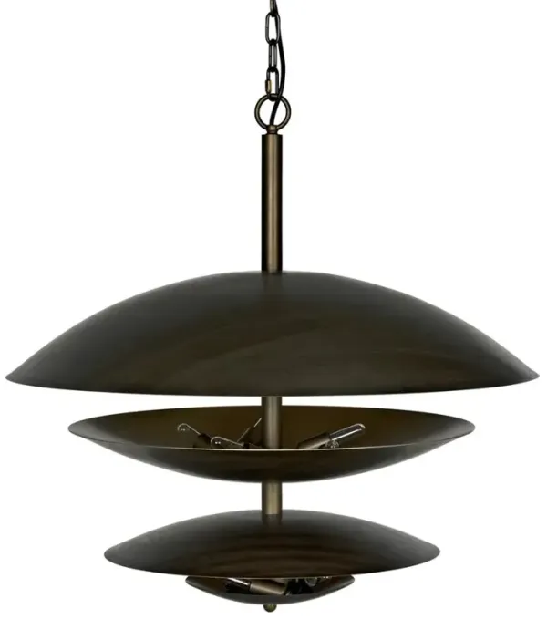 Dora Industrial Loft Aged Brass Steel 4 Tier Dome Chandelier