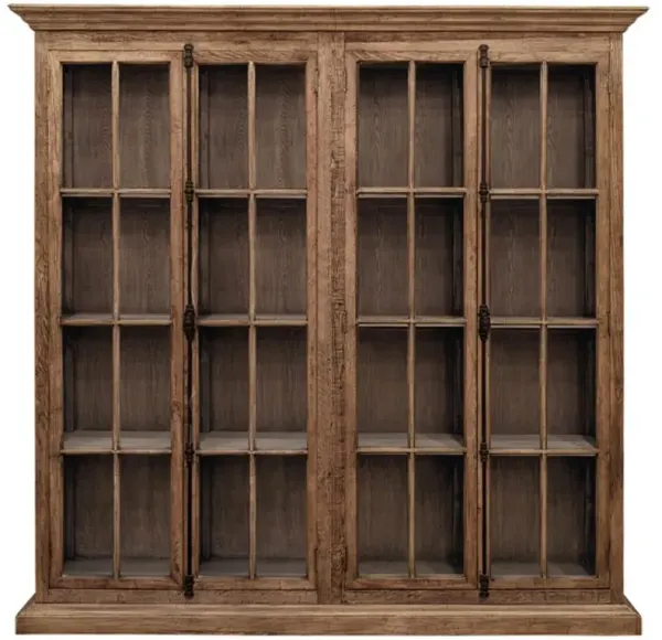 Immanuel Rustic Lodge Natural Brown Oak Clear Glass 4 Door Display Case