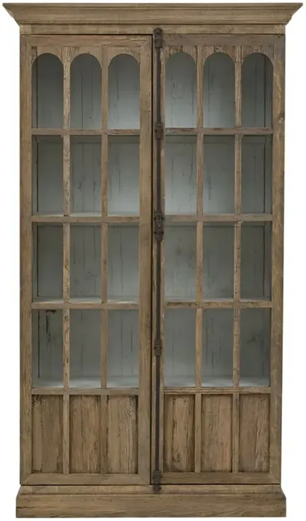 Idalia French Country Weathered Brown Wood Glass Display Case