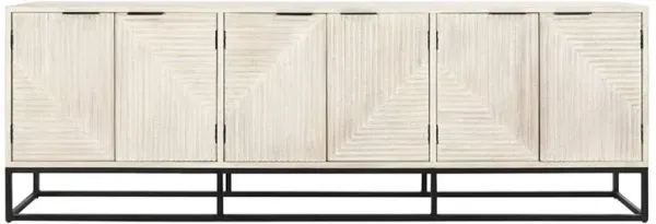Clint Industrial Loft White Mango Wood Black Metal Base 4 Door Sideboard
