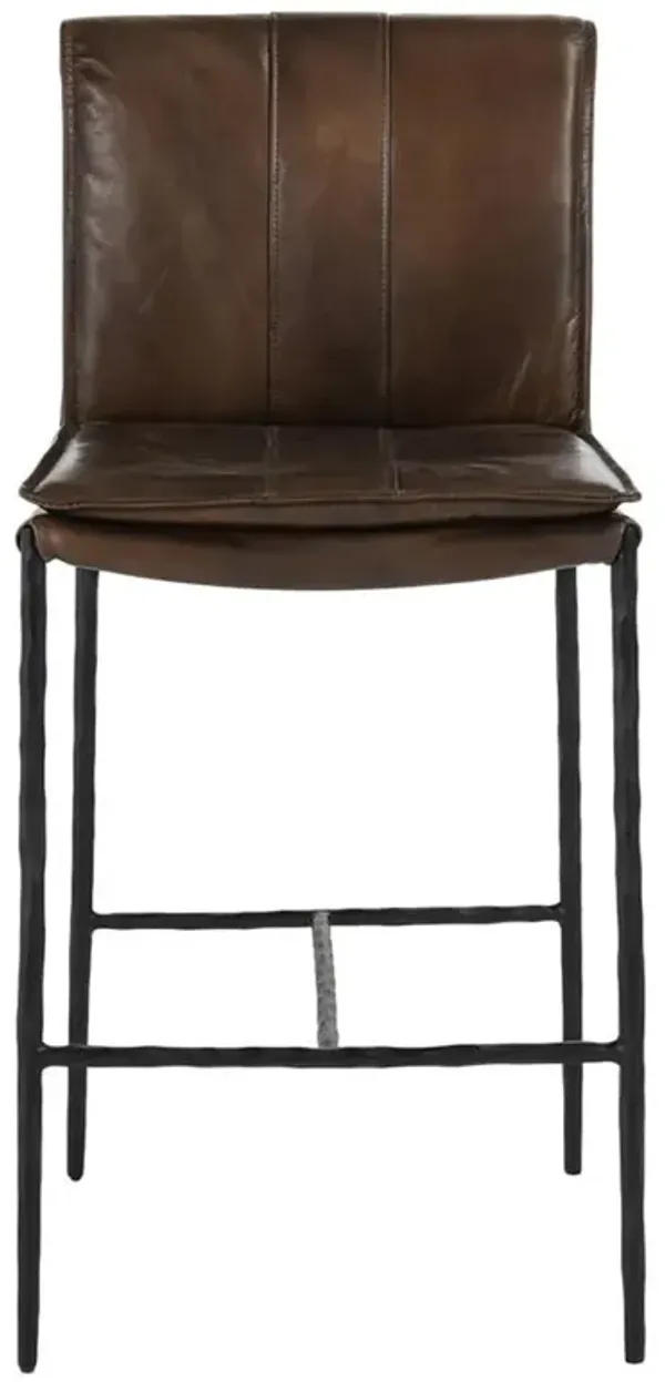 Marissa Industrial Dark Brown Upholstered Leather Black Iron Frame Counter Stool