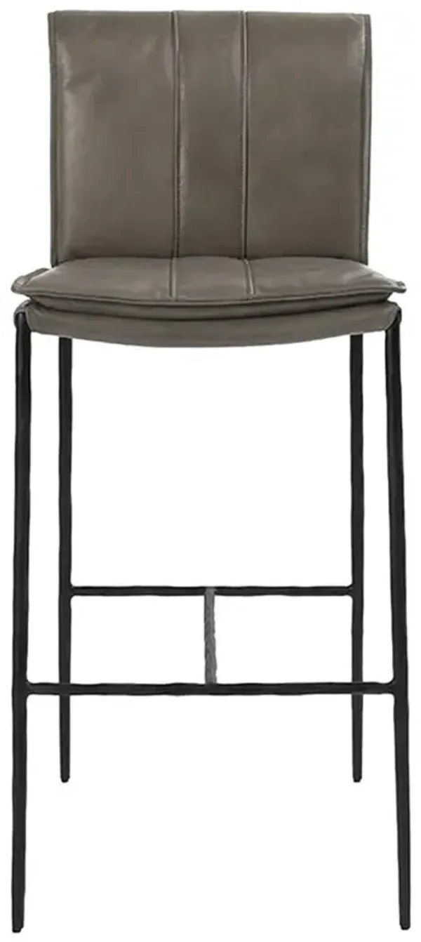 Marissa Industrial Loft Grey Upholstered Leather Black Iron Frame Bar Stool