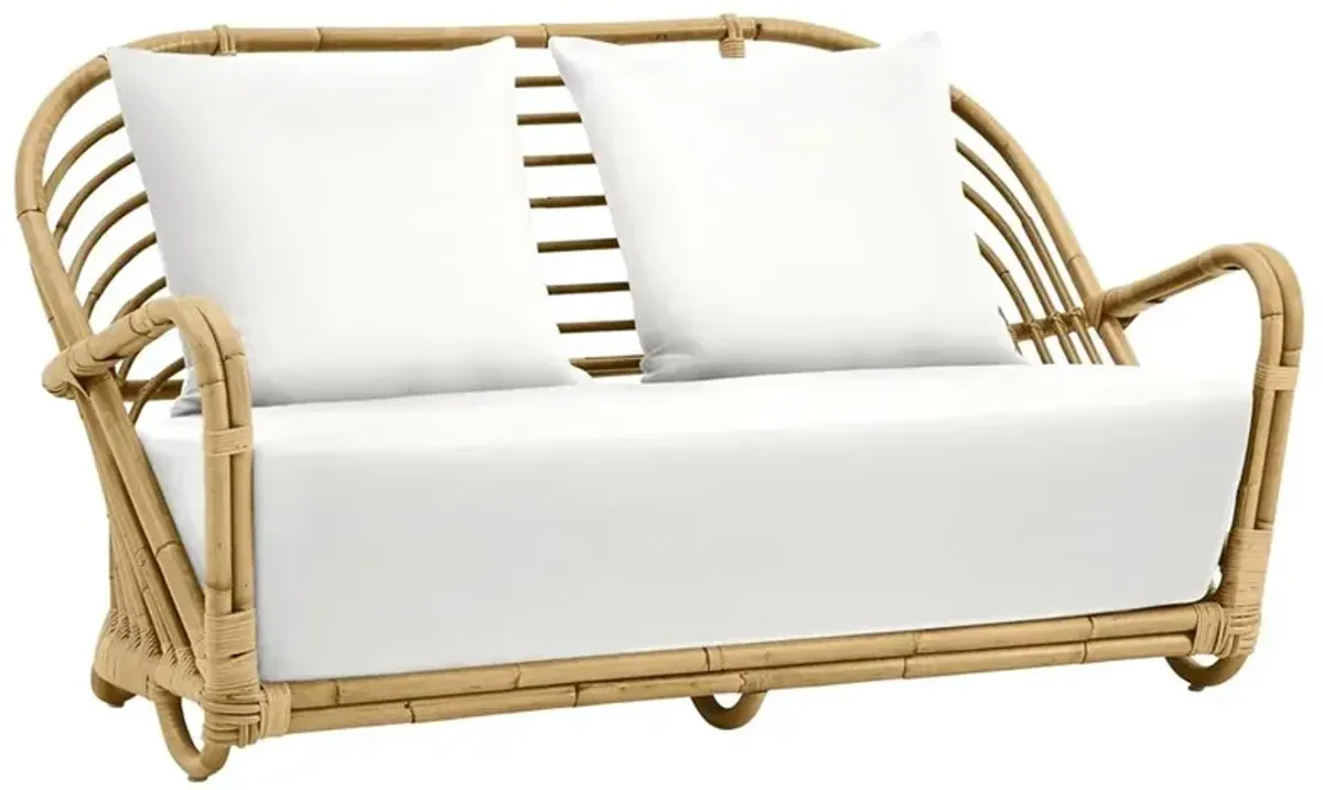 Chris Coastal Beach White Performance Cushion Natural Brown Rattan Sofa - 53.9"W