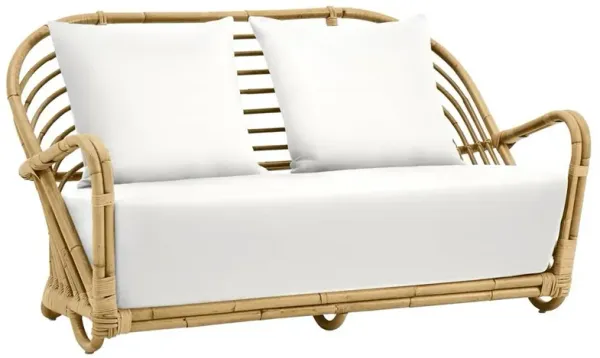 Chris Coastal Beach White Performance Cushion Natural Brown Rattan Sofa - 53.9"W