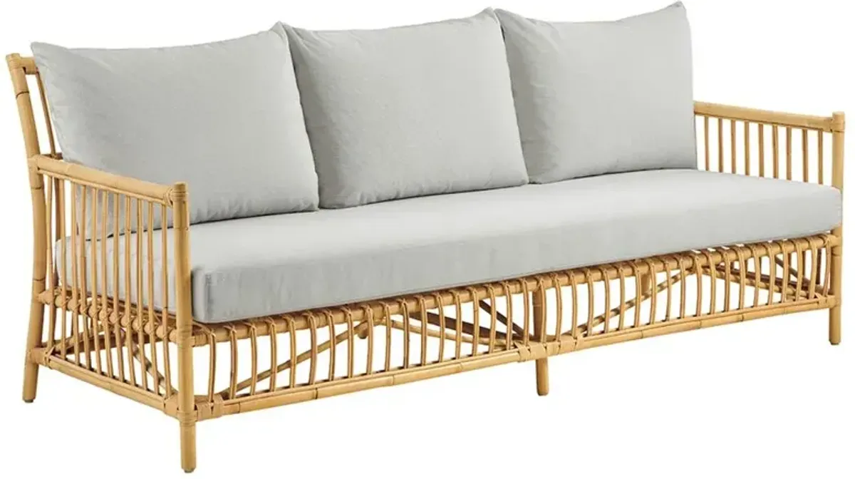 Katelyn Coastal Beach Grey Performance Cushion Natural Rattan Sofa - 77.6"W