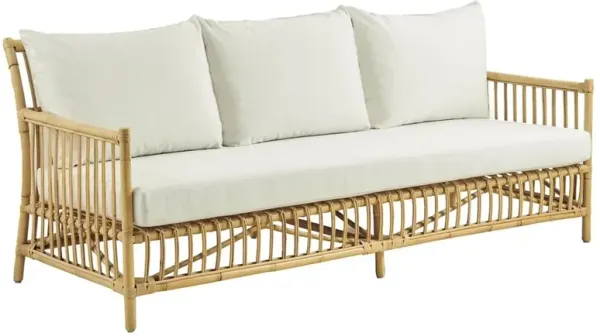 Katelyn Coastal Beach White Performance Cushion Natural Rattan Sofa - 77.6"W