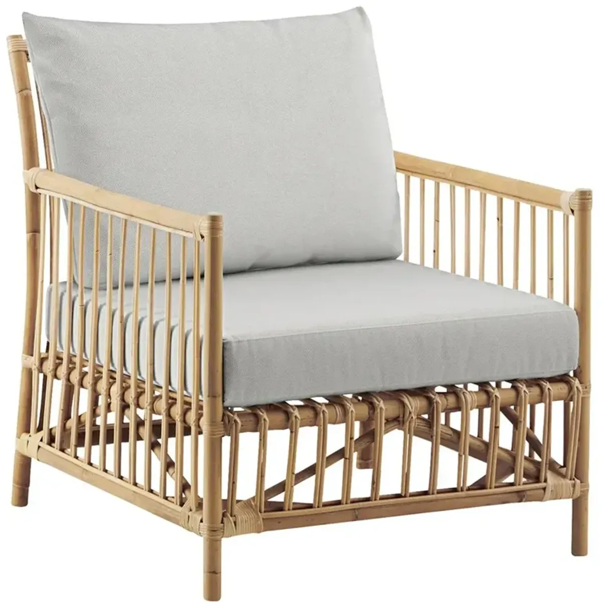 Katelyn Coastal Beach Grey Performance Cushion Natural Rattan Arm Chair