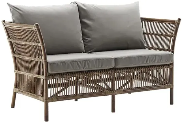 Sydney Coastal Beach Grey Performance Cushion Antique Brown Rattan Sofa - 57.1"W