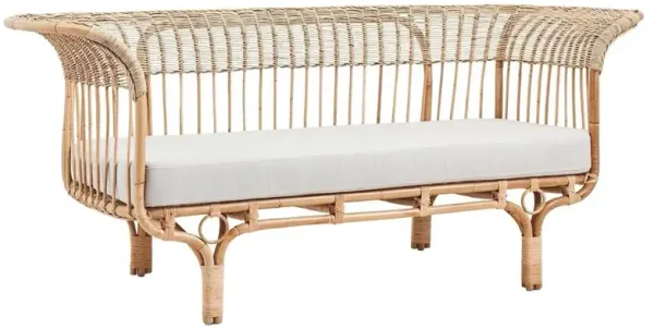 Lyan Coastal Beach Grey Performance Natural Woven Rattan Frame Sofa - 76.8"W