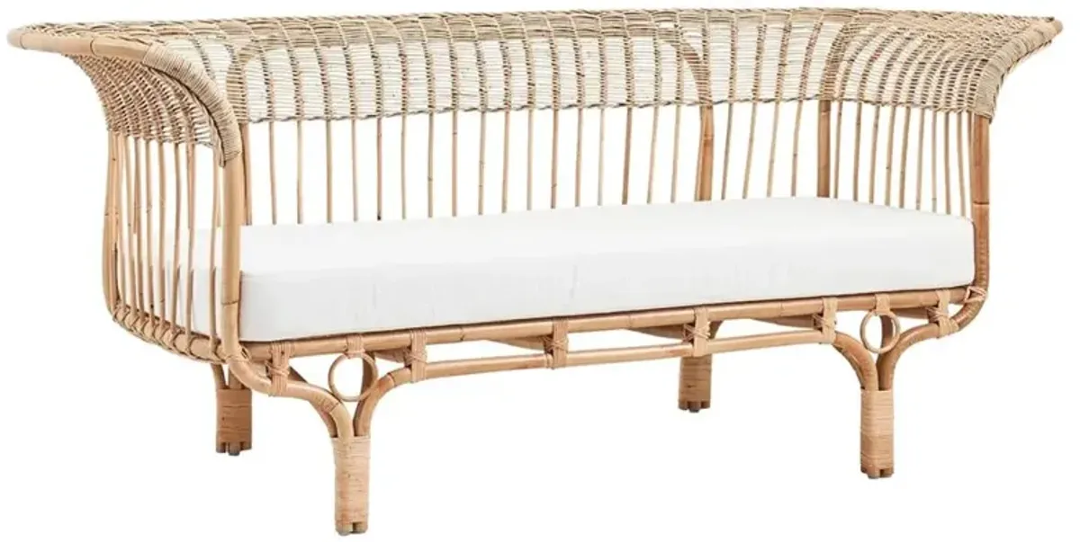 Lyan Coastal Beach White Performance Natural Woven Rattan Frame Sofa - 76.8"W