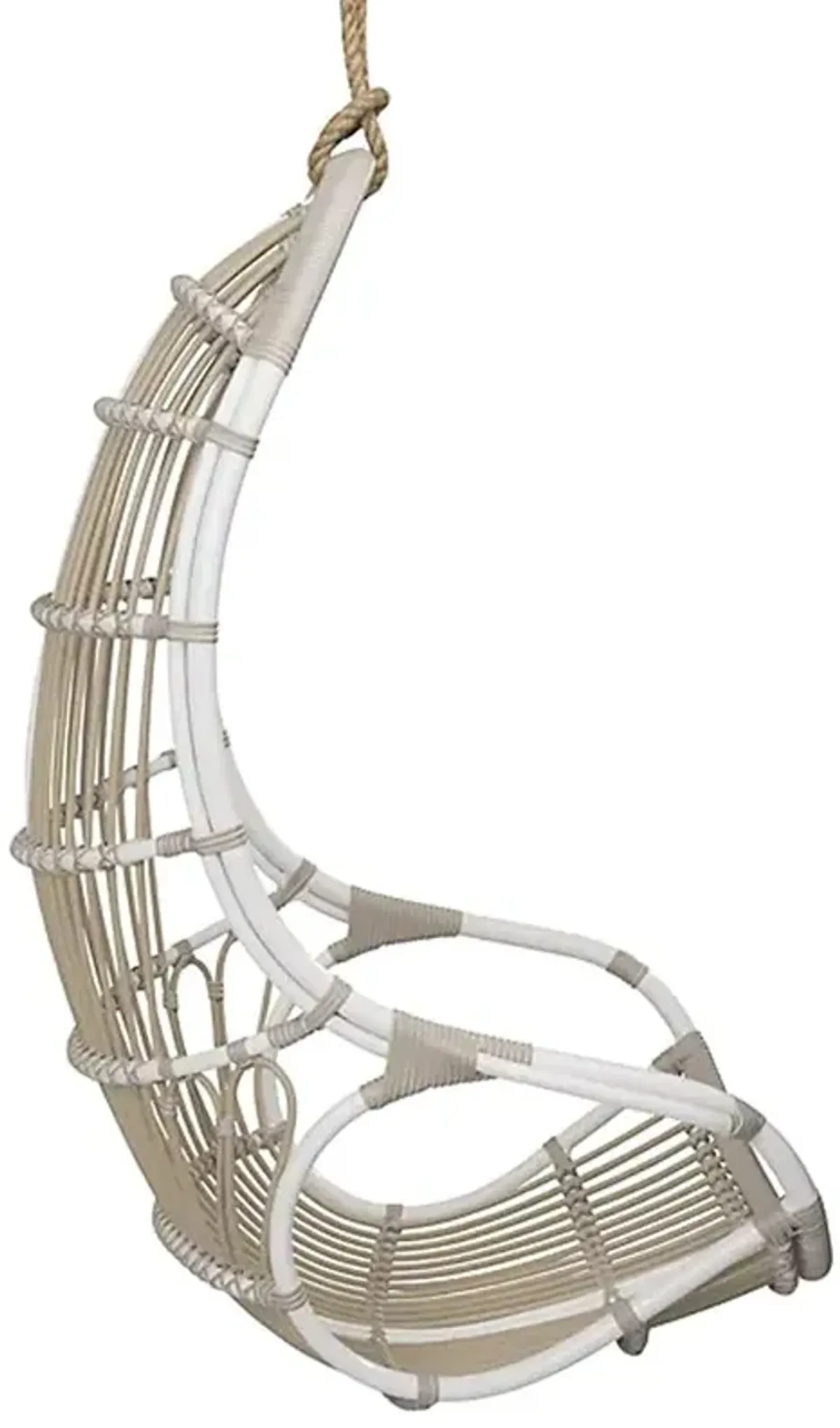 Sigma Coastal Beach White Woven Faux Rattan Hanging Outdoor Hanging Swing Chair