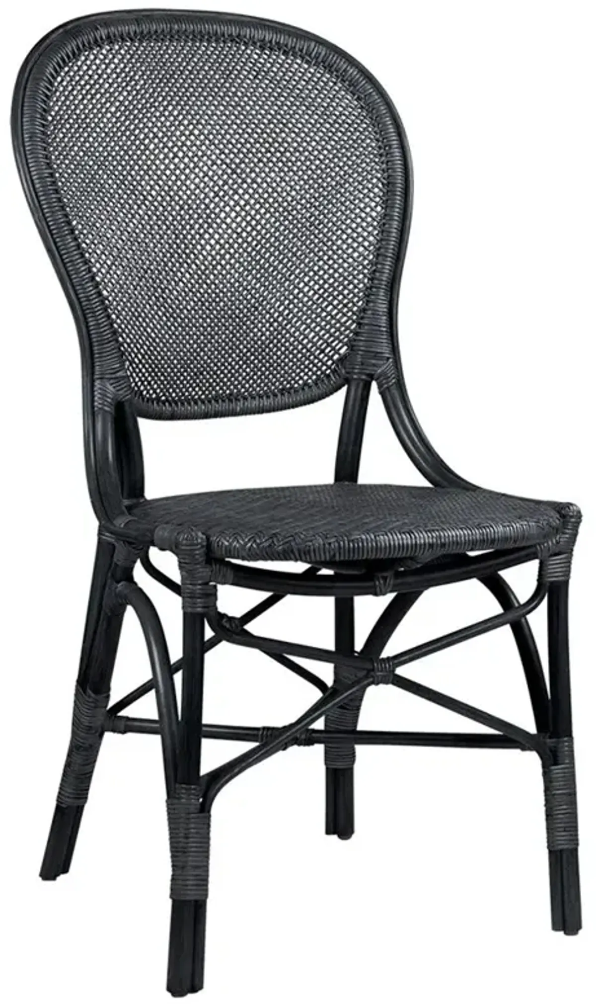 Lydia French Country Black Woven Rattan Dining Side Chair