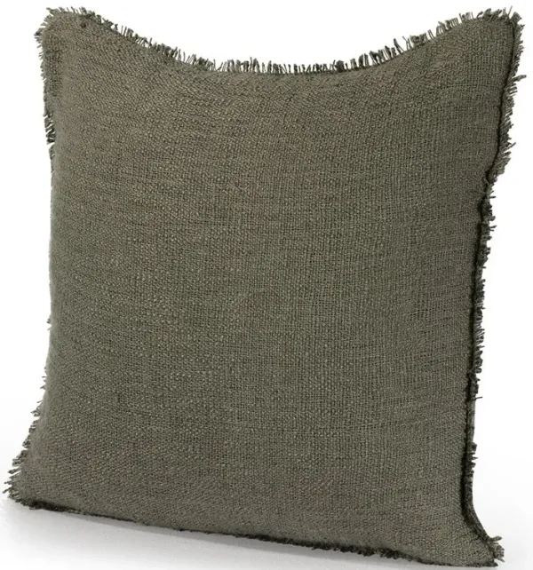 Thara Coastal Beach Olive Green Fringed Indoor Outdoor Throw Pillow - 20x20