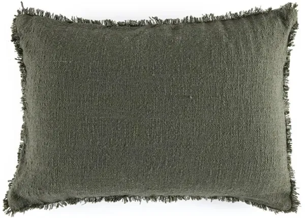 Thara Coastal Beach Olive Green Fringed Indoor Outdoor Lumbar Pillow - 16x24