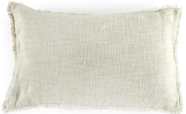 Thara Coastal Beach Cream Fringed Indoor Outdoor Lumbar Pillow - 16x24