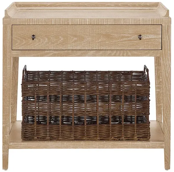 Alli Coastal Beach Black Oak Wood Brown Woven Basket 1 Drawer Nightstand
