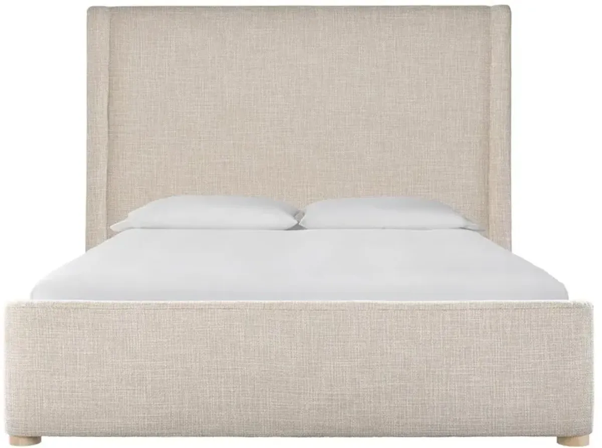 Noelle Modern Beige Upholstered Light Brown Wood Frame Bed - King