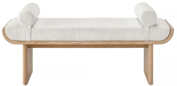 Noelle Modern White Upholstered Fabric Light Brown Wood Bedroom Bench