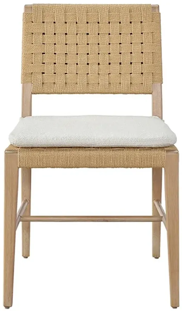 Noelle Modern White Upholstered Seat Brown Woven Cane Side Chair - Set of 2