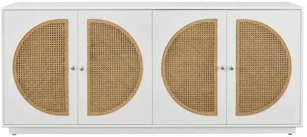Noelle Modern Classic Brown Woven Cane White Wood Frame 4 Door Sideboard
