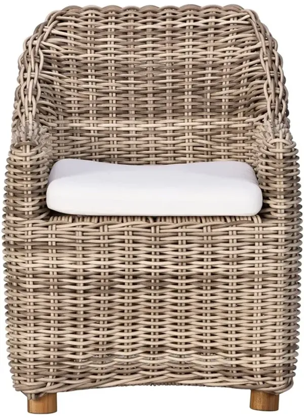 Celina Coastal White Performance Natural Teak Wood Outdoor Dining Arm Chair