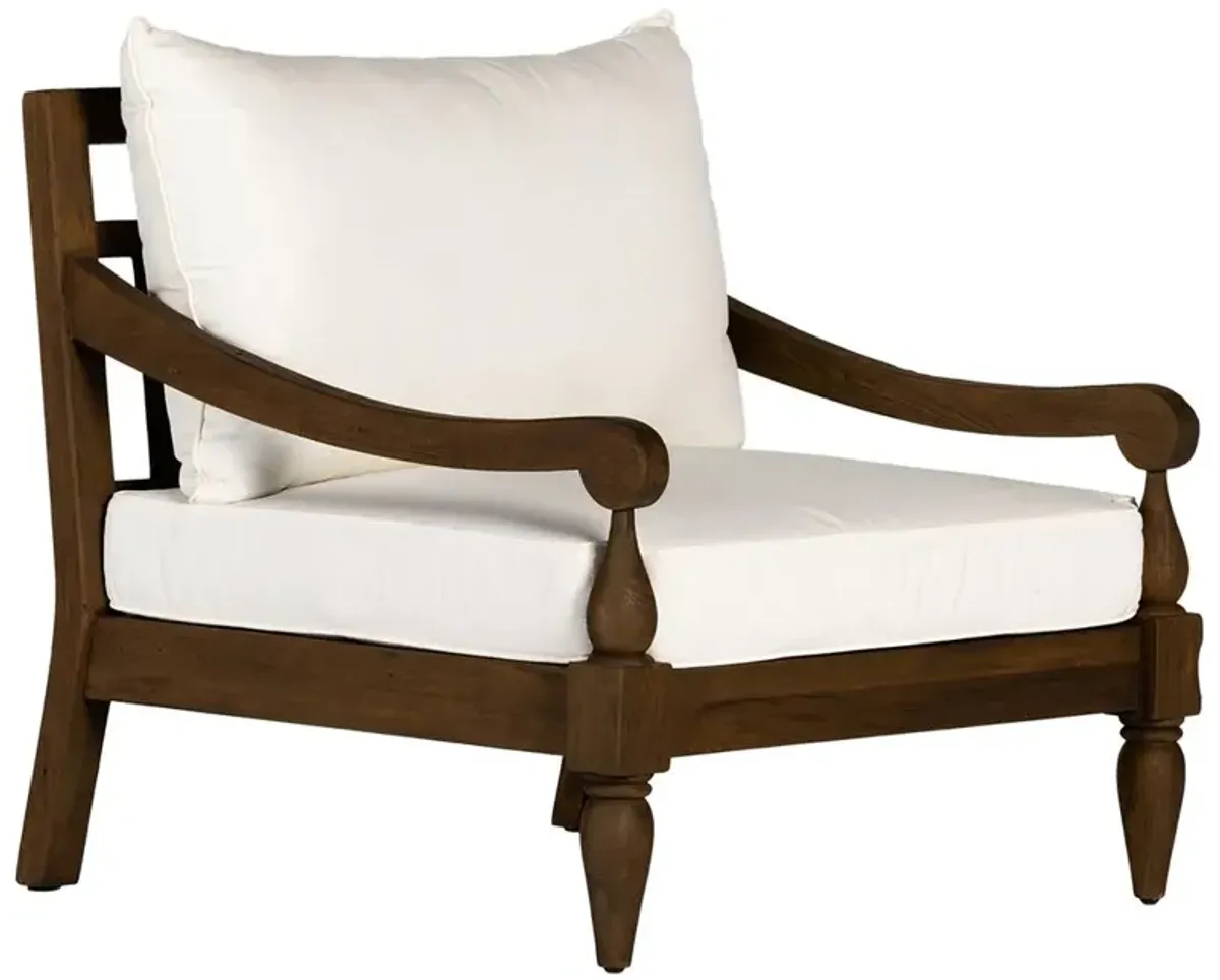 Allan French Country White Cushion Dark Brown Reclaimed Teak Outdoor Arm Chair