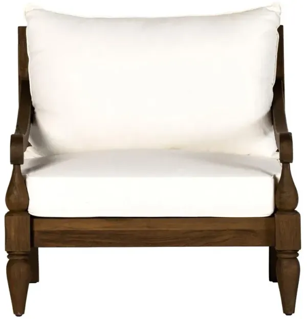 Allan French Country White Cushion Dark Brown Reclaimed Teak Outdoor Arm Chair