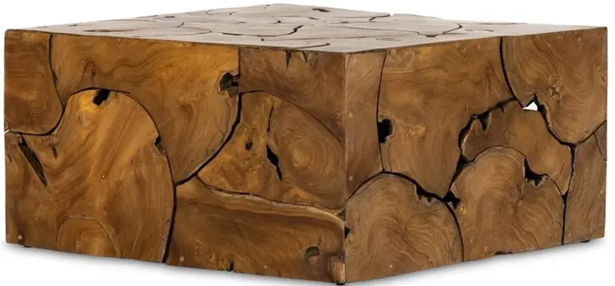 Thorn Mid Century Modern Natural Teak Square Block Outdoor Coffee Table