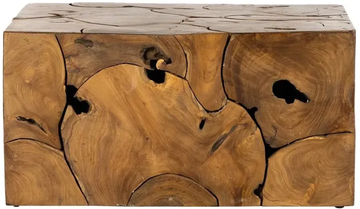 Thorn Mid Century Modern Natural Teak Square Block Outdoor Coffee Table