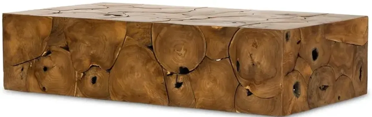 Thorn Mid Century Modern Natural Teak Rectangular Block Outdoor Coffee Table