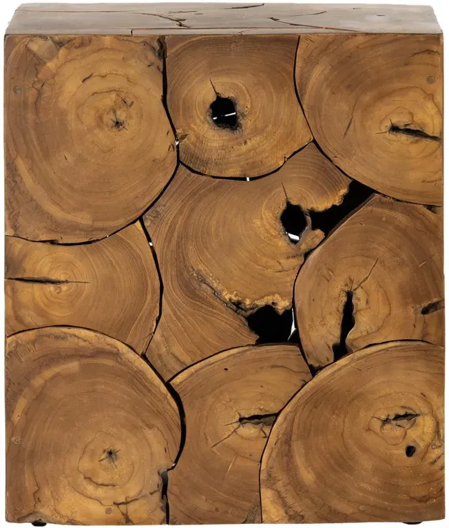 Thorn Mid Century Modern Natural Teak Square Block Outdoor End Table