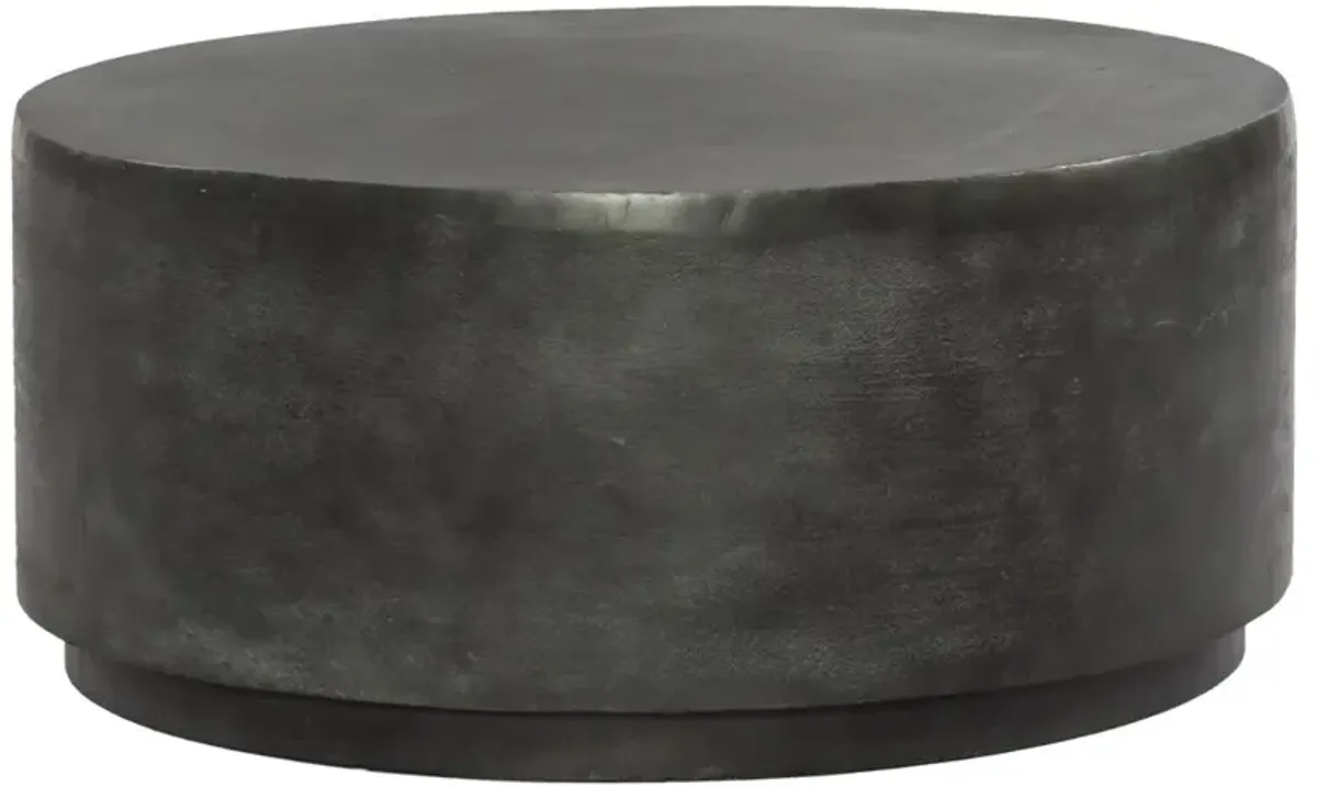 Jean Industrial Loft Grey Aluminum Round Drum Outdoor Coffee Table