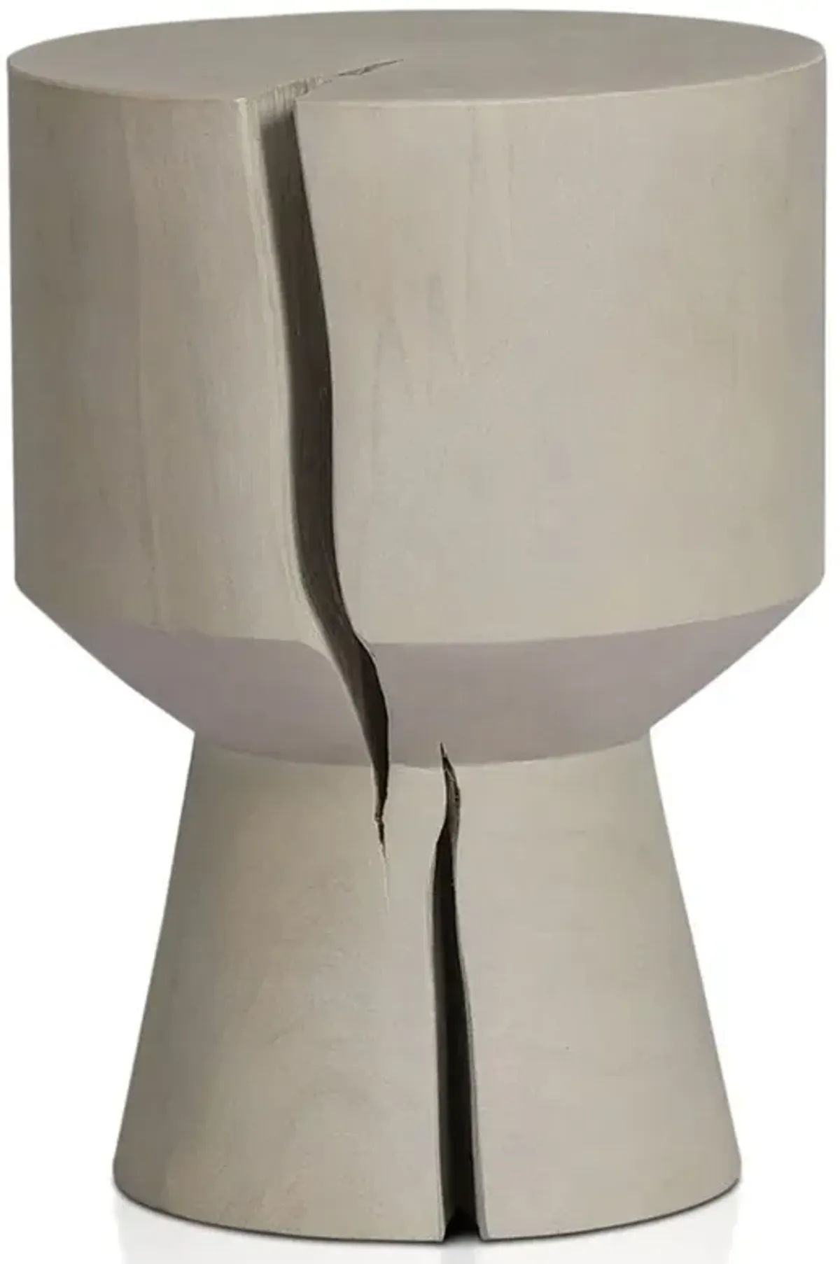 Janey Rustic Lodge White Teak Wood Round Outdoor End Table