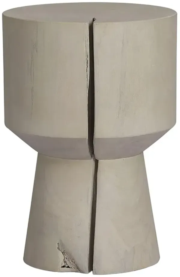 Janey Rustic Lodge White Teak Wood Round Outdoor End Table