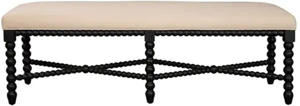 Monette French Country White Performance Black Wood Frame Spindle Bench