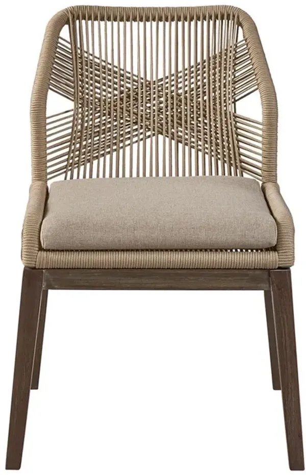 Cleo Coastal Brown Woven Synthetic Cord Upholstered Seat Mahogany Dining Side Chair