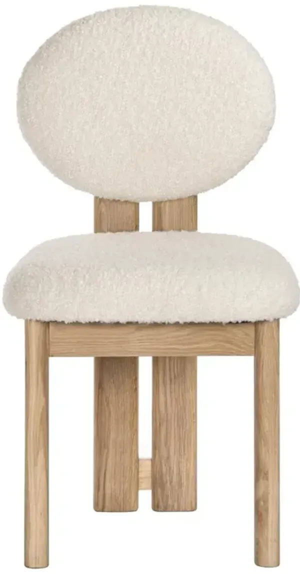 Cooper Modern Classic White Boucle Performance Oak Wood Dining Side Chair