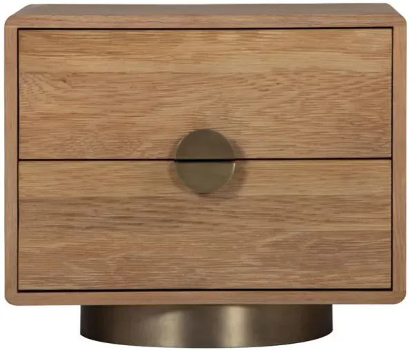 Porter Mid Century Natural Oak Wood Brass Steel 2 Drawer Nightstand