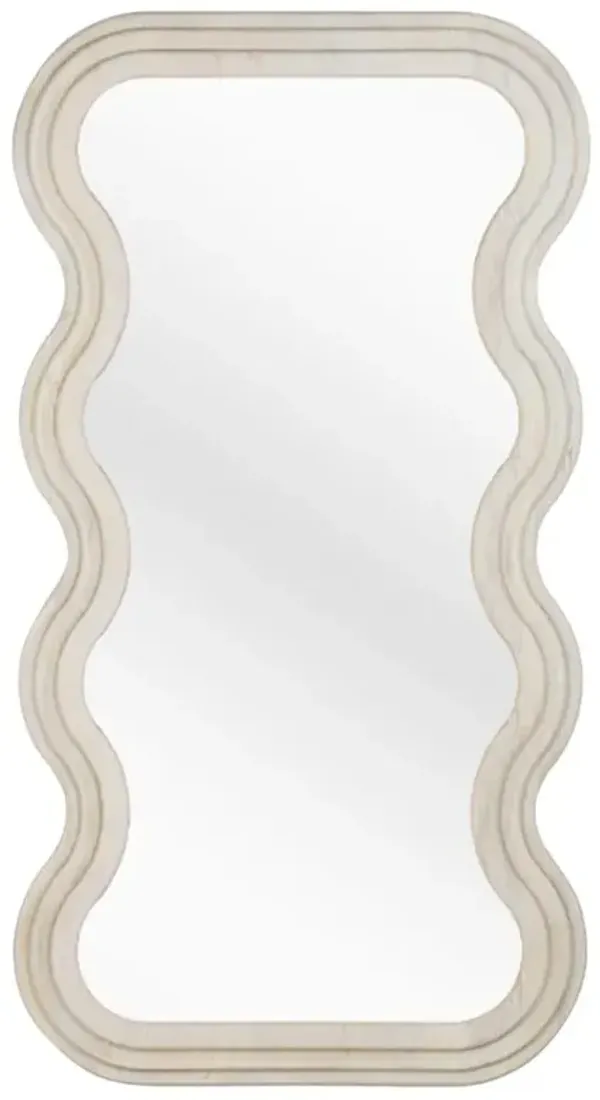 Stella Modern Classic White Wood Stepped Frame Rectangular Wavy Floor Mirror