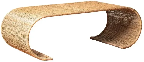 Quinn Coastal Beach Brown Wicker Rectangular Coffee Table