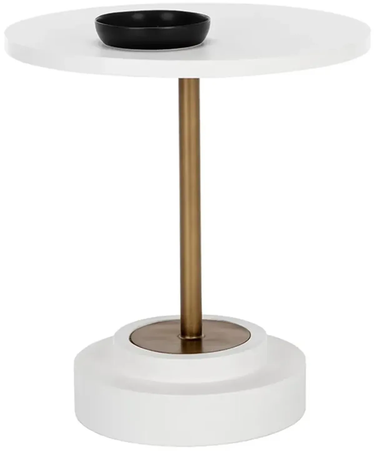 Drekavin Modern White Concrete Brass Steel Round Outdoor Bistro Table - 27.5"W