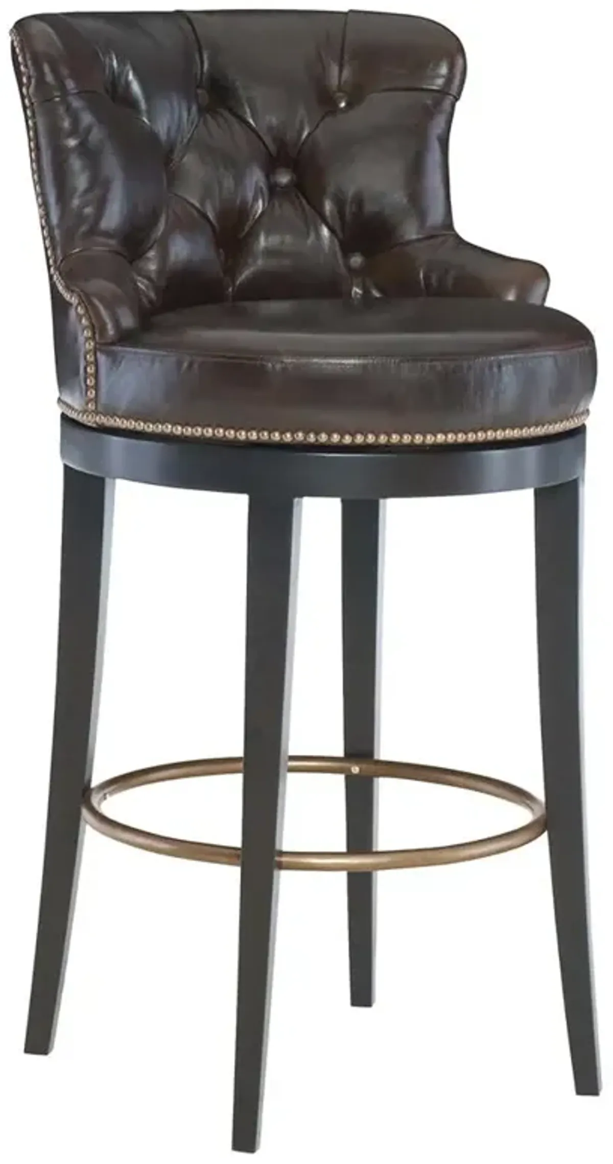 Century Forte Rustic Dark Brown Leather Tufted Nailhead Trim Swivel Bar Stool