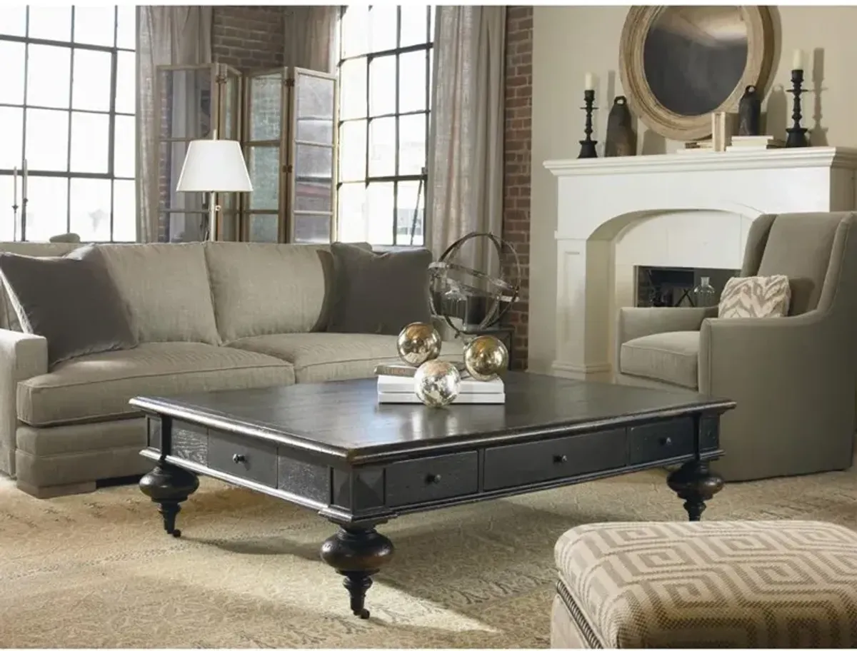 Century Grand Oak French Ebonized Brown Oak 5 Drawer Caster Storage Coffee Table