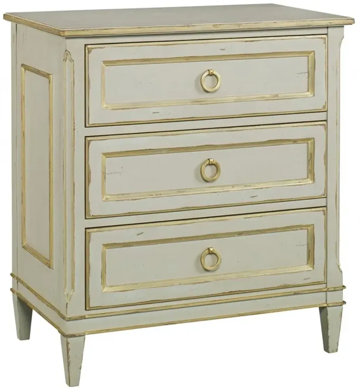 Century Madeline French Country Light Grey Wood Gold Accent 3 Drawer Nightstand
