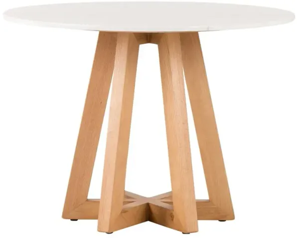 Ceeley Modern White Marble Top Brown Oak Wood Round Dining Table - Small - 42"W