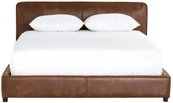 Linus Rustic Lodge Brown Upholstered Faux Leather Platform Bed - Queen