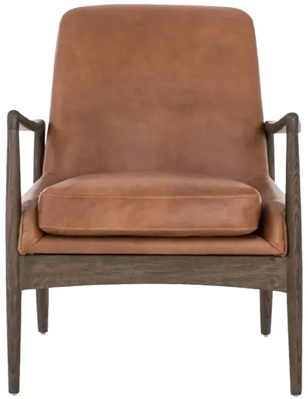 Olena Mid Century Brown Upholstered Leather Wood Frame Living Room Arm Chair