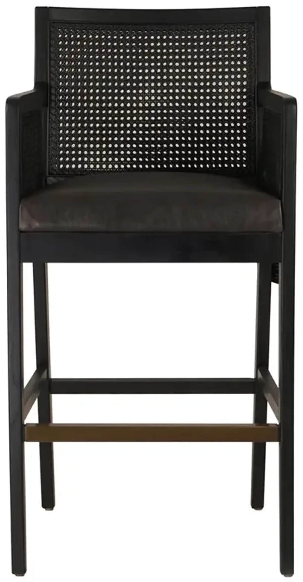 Annette Coastal Beach Black Leather Ebony Oak Wood Counter Stool