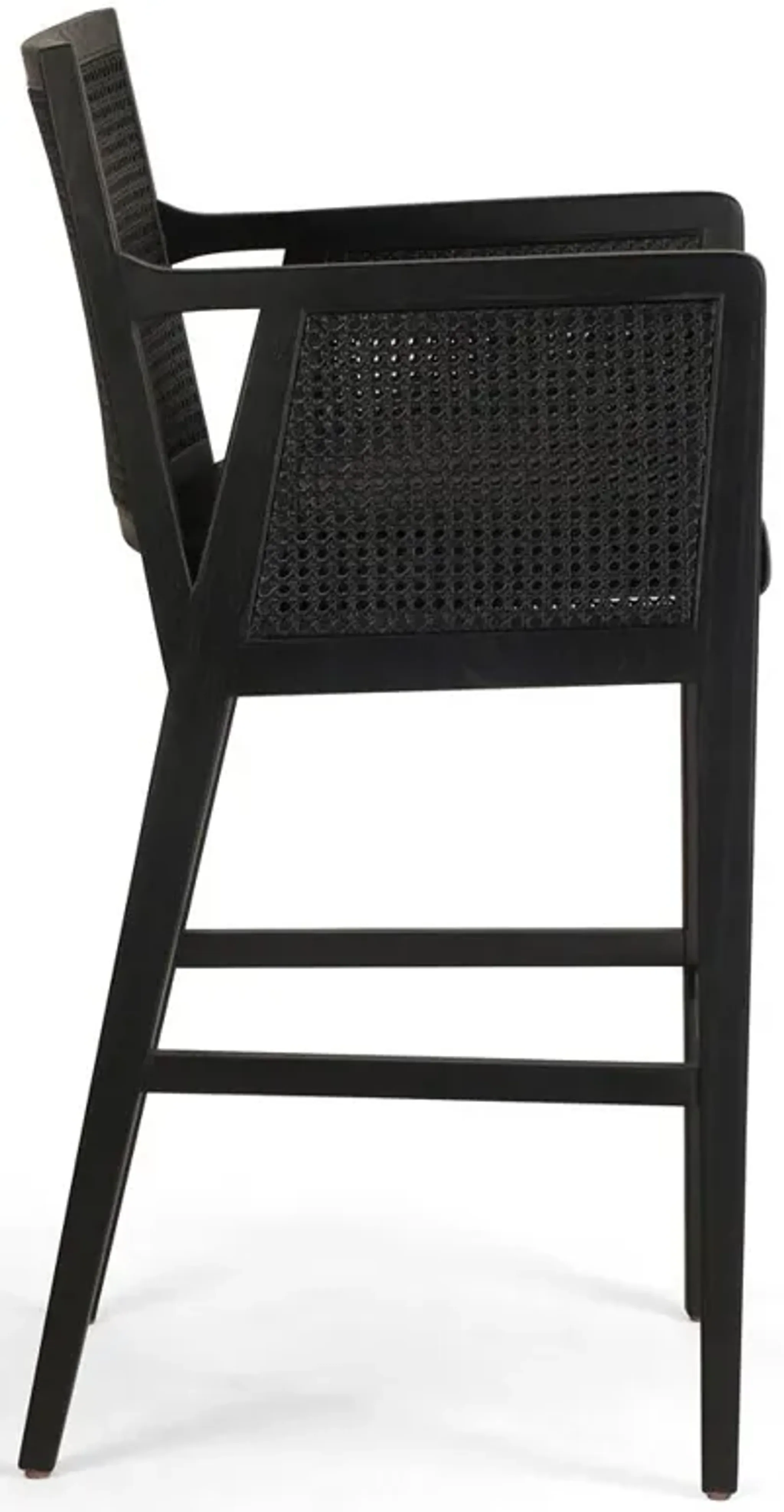 Annette Coastal Beach Black Leather Ebony Oak Wood Bar Stool Kathy Kuo ...