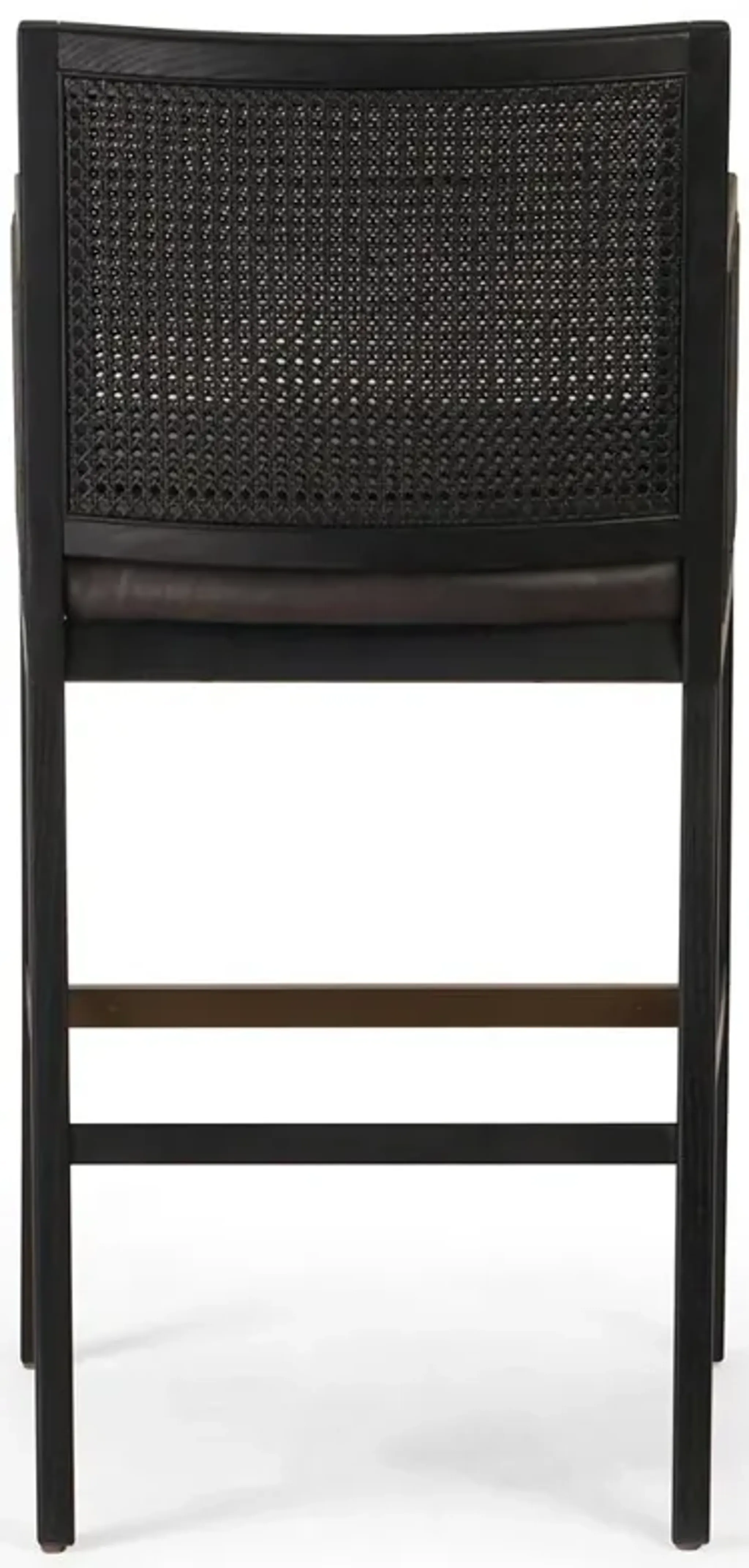 Annette Coastal Beach Black Leather Ebony Oak Wood Bar Stool Kathy Kuo ...